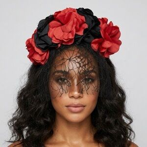 Midnight Rose & Shadow Lace Day of the Dead Headpiece